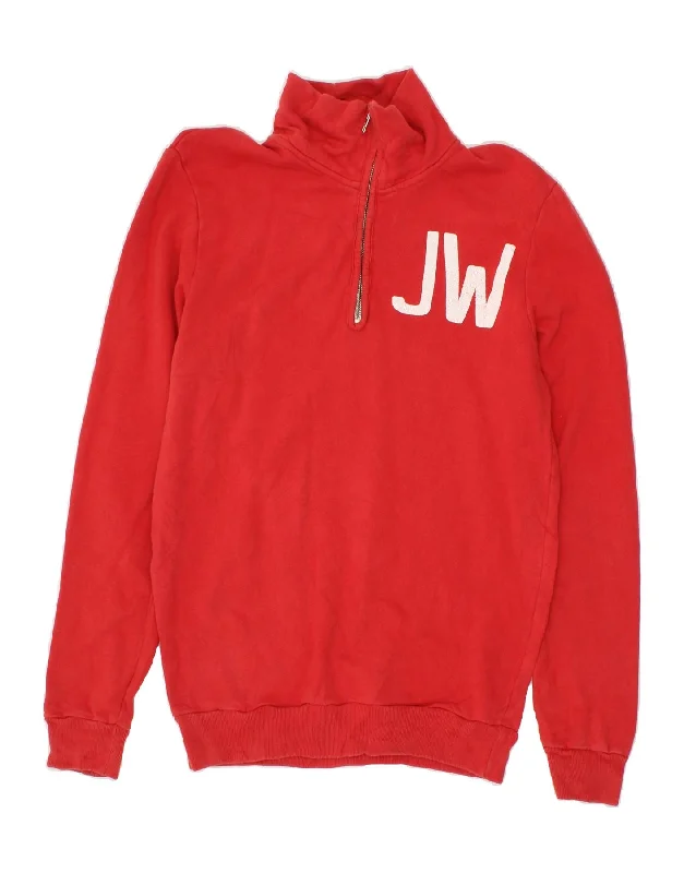 JACK WILLS Mens Graphic Zip Neck Sweatshirt Jumper XS Red Cotton