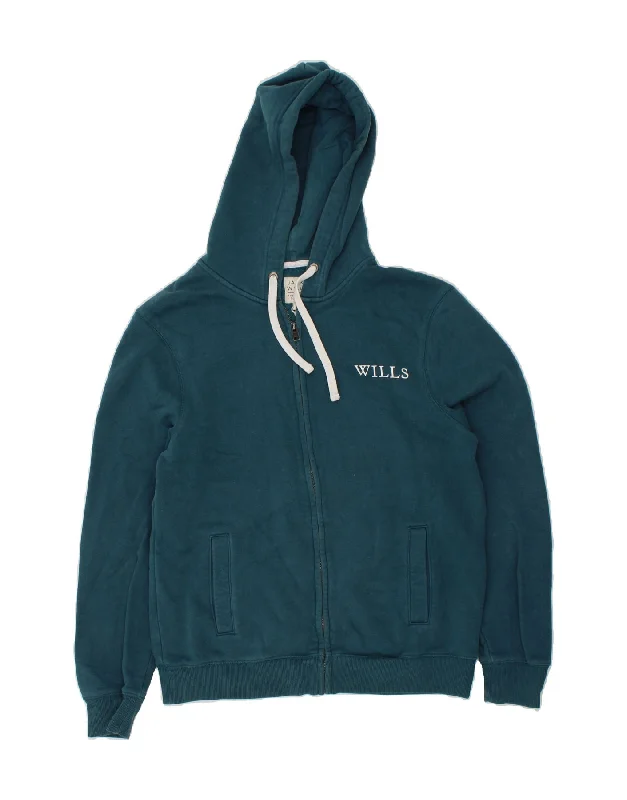 JACK WILLS Mens Zip Hoodie Sweater Medium Turquoise Cotton