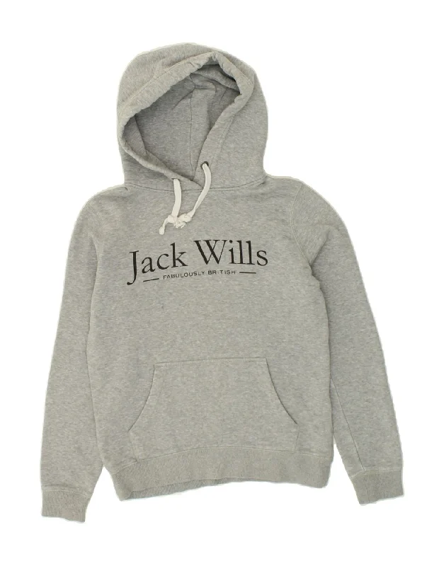 JACK WILLS Womens Graphic Hoodie Jumper UK 8 Small Grey Cotton