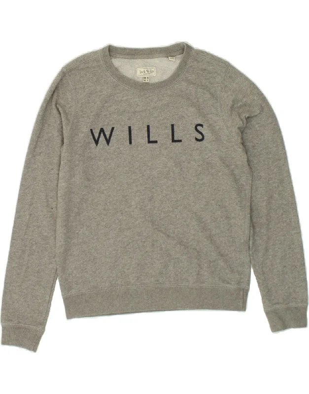 JACK WILLS Womens Graphic Sweatshirt Jumper UK 10 Small Grey Cotton