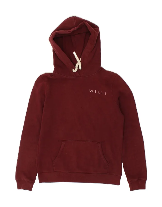 JACK WILLS Womens Oversized Graphic Hoodie Jumper UK 10 Small Maroon