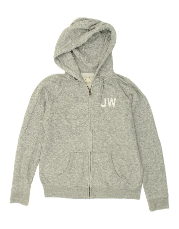 JACK WILLS Womens Zip Hoodie Sweater UK 14 Large  Grey Cotton