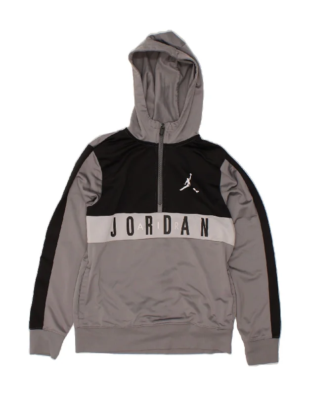 JORDAN Boys Graphic Zip Neck Hoodie Jumper 12-13 Years Large Grey