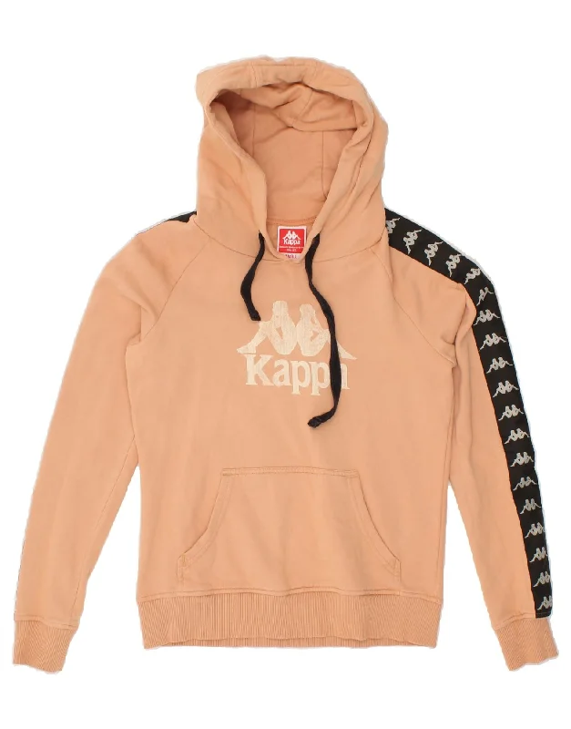 KAPPA Womens Graphic Hoodie Jumper UK 10 Small Beige Cotton