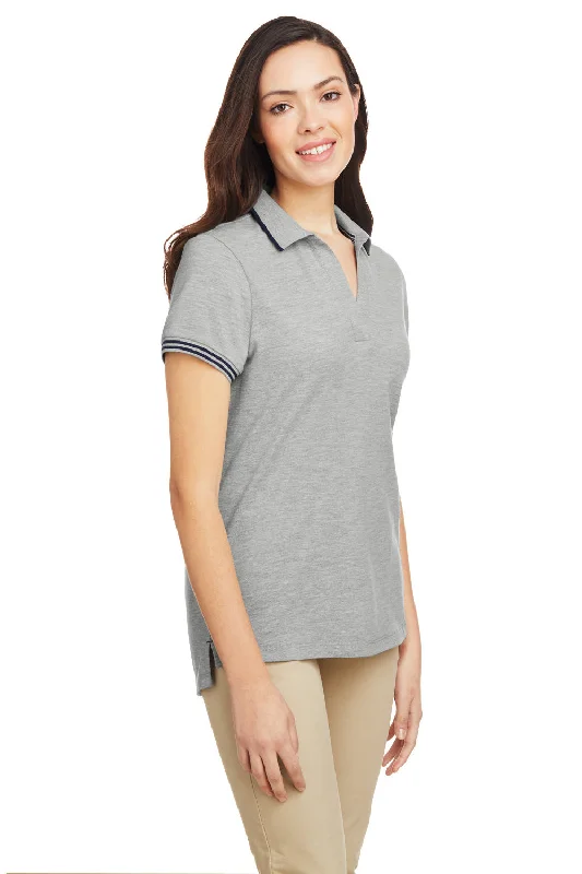 Nautica Womens Desk Short Sleeve Polo Shirt - Oxford Grey/Navy Blue