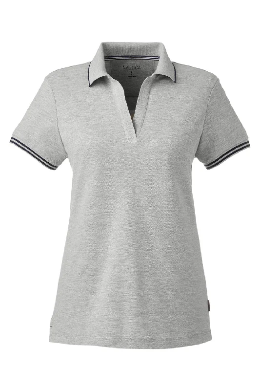 Nautica Womens Desk Short Sleeve Polo Shirt - Oxford Grey/Navy Blue