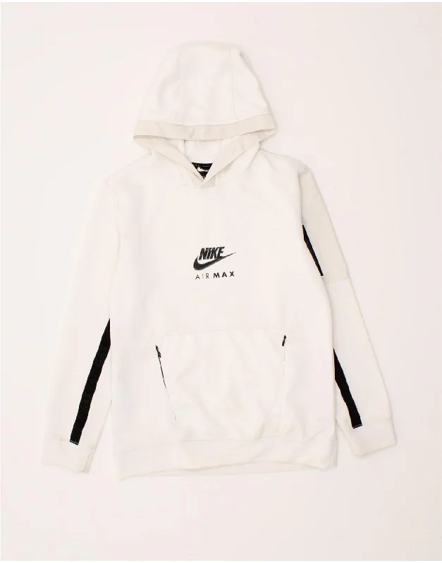 NIKE Boys Graphic Hoodie Jumper 10-11 Years Medium White Polyester