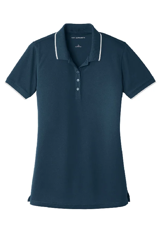 Port Authority Womens Dry Zone Moisture Wicking Short Sleeve Polo Shirt - River Navy Blue/White