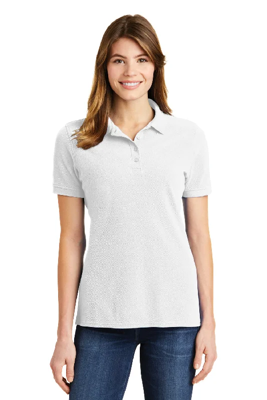 Port & Company Womens Stain Resistant Short Sleeve Polo Shirt - White - Closeout