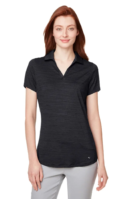 Puma Womens Cloudspun Free Moisture Wicking Short Sleeve Polo Shirt - Heather Black