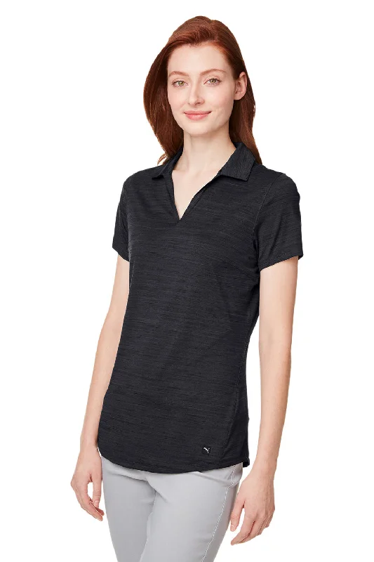 Puma Womens Cloudspun Free Moisture Wicking Short Sleeve Polo Shirt - Heather Black