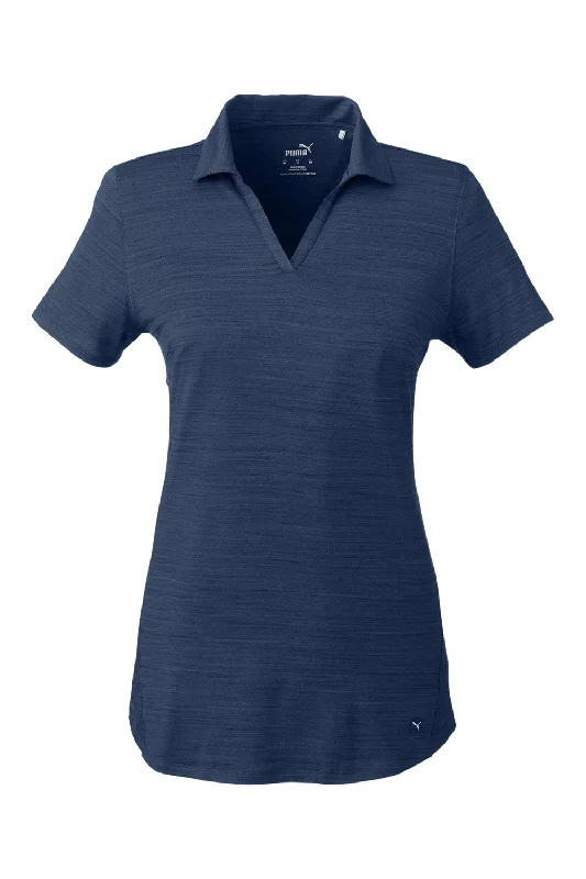 Puma Womens Cloudspun Free Moisture Wicking Short Sleeve Polo Shirt - Heather Navy Blue