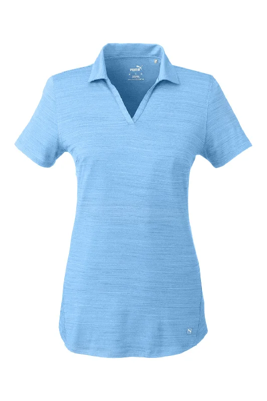 Puma Womens Cloudspun Free Moisture Wicking Short Sleeve Polo Shirt - Heather Placid Blue