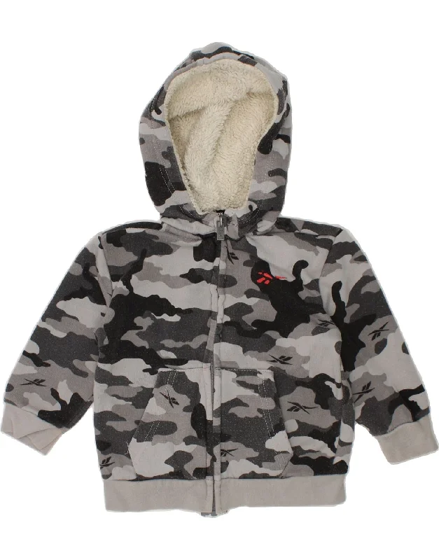 REEBOK Baby Boys Zip Hoodie Sweater 18-24 Months Grey Camouflage Cotton