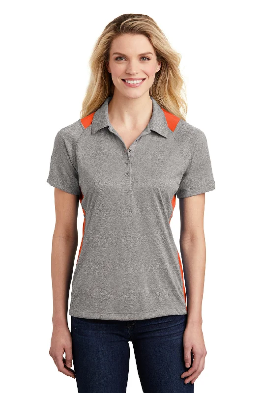 Sport-Tek Womens Heather Contender Moisture Wicking Short Sleeve Polo Shirt - Heather Vintage Grey/Deep Orange