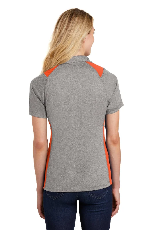 Sport-Tek Womens Heather Contender Moisture Wicking Short Sleeve Polo Shirt - Heather Vintage Grey/Deep Orange