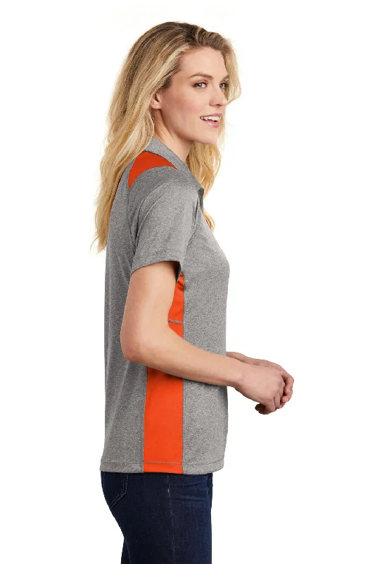 Sport-Tek Womens Heather Contender Moisture Wicking Short Sleeve Polo Shirt - Heather Vintage Grey/Deep Orange