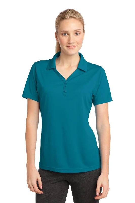 Sport-Tek Womens Micro-Mesh Moisture Wicking Short Sleeve Polo Shirt - Blue Wake