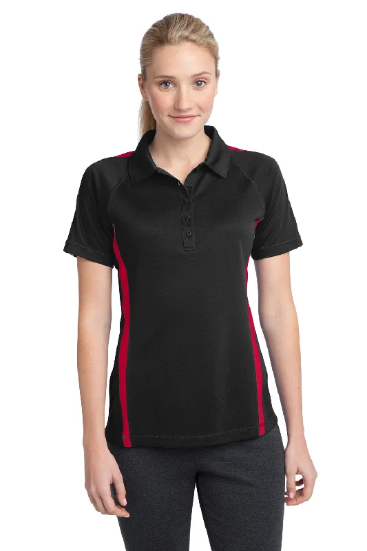 Sport-Tek Womens Micro-Mesh Moisture Wicking Short Sleeve Polo Shirt - Black/Red