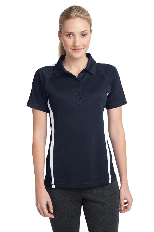 Sport-Tek Womens Micro-Mesh Moisture Wicking Short Sleeve Polo Shirt - True Navy Blue/White