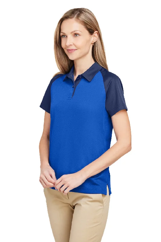 Team 365 Womens Command Colorblock Moisture Wicking Short Sleeve Polo Shirt - Royal Blue/Dark Navy Blue