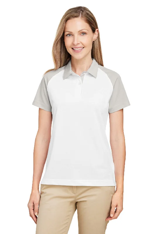 Team 365 Womens Command Colorblock Moisture Wicking Short Sleeve Polo Shirt - White/Silver Grey