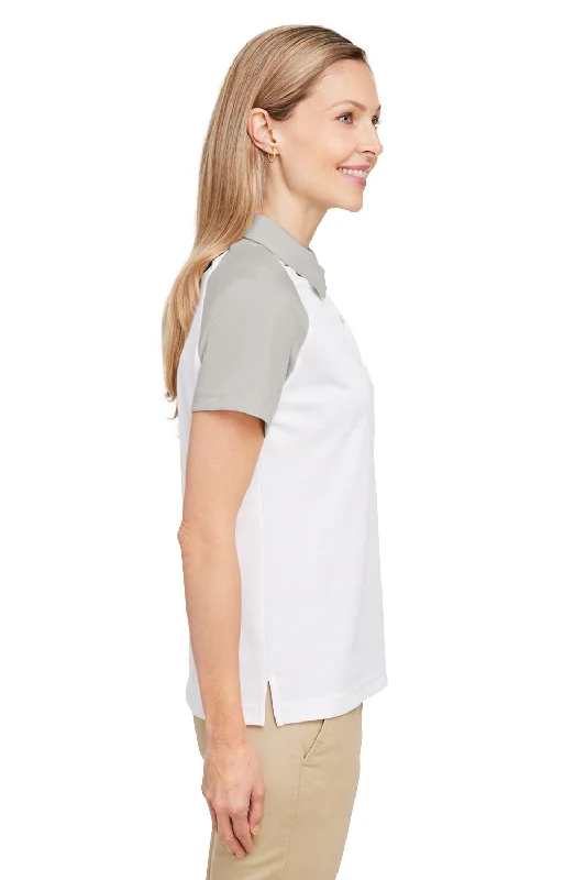 Team 365 Womens Command Colorblock Moisture Wicking Short Sleeve Polo Shirt - White/Silver Grey