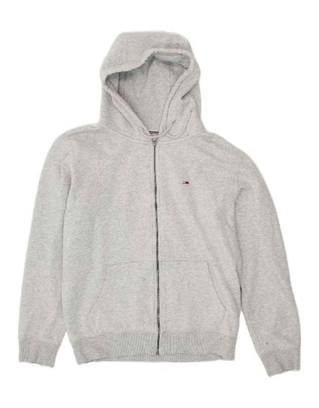 TOMMY HILFIGER Womens Zip Hoodie Sweater UK 16 Large Grey Cotton