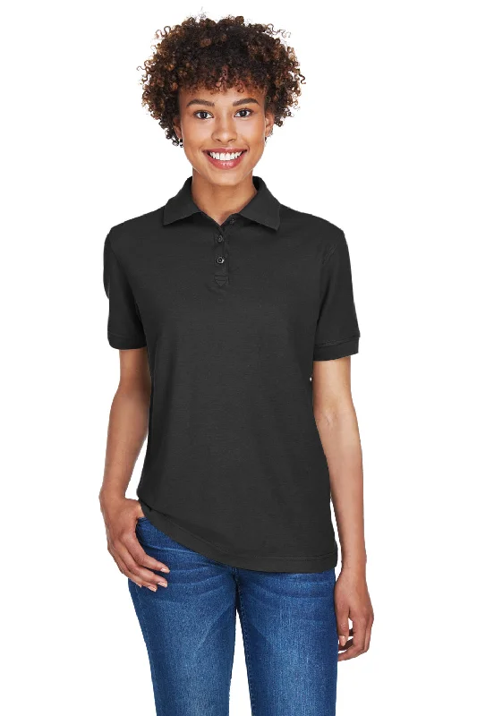 UltraClub Womens Whisper Short Sleeve Polo Shirt - Black